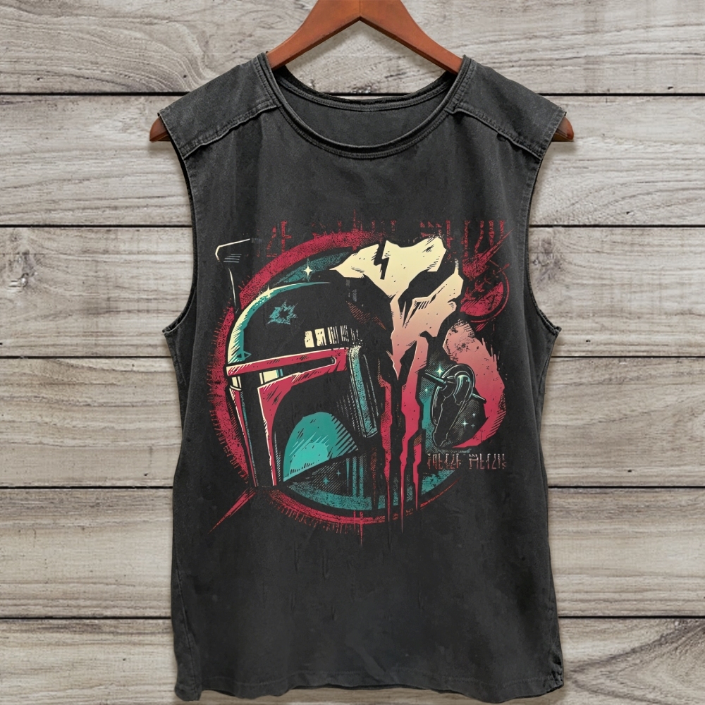Grunge Split Mandalorian Helmet Retro Acid Washed Tank Top