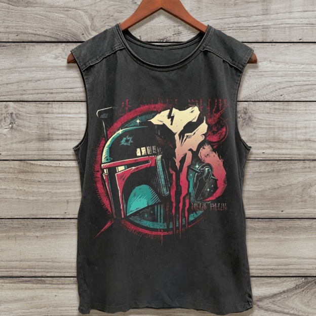 Grunge Split Mandalorian Helmet Retro Acid Washed Tank Top