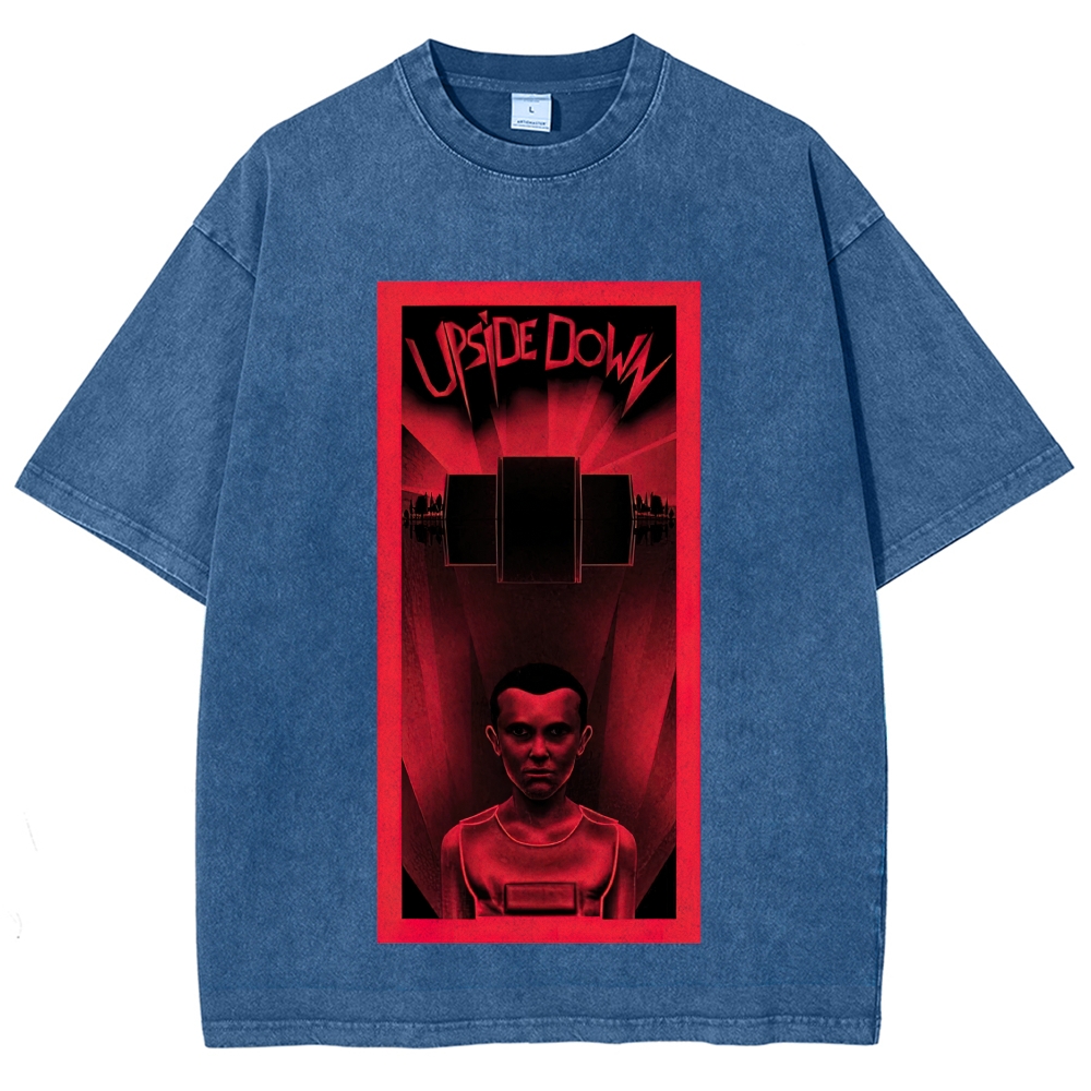 Red Frame Retro Eleven "Upside Down" Horror Series Distressed Charcoal Vintage Washed T-Shirt