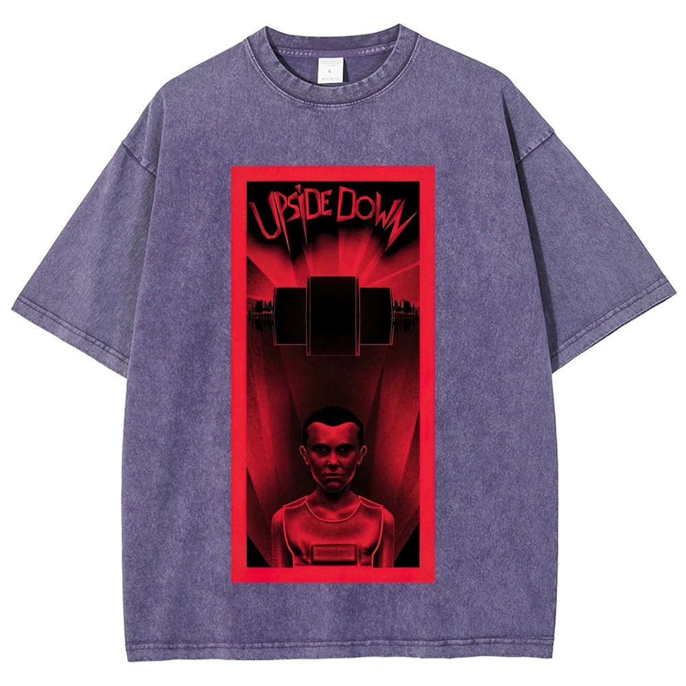 Red Frame Retro Eleven "Upside Down" Horror Series Distressed Charcoal Vintage Washed T-Shirt