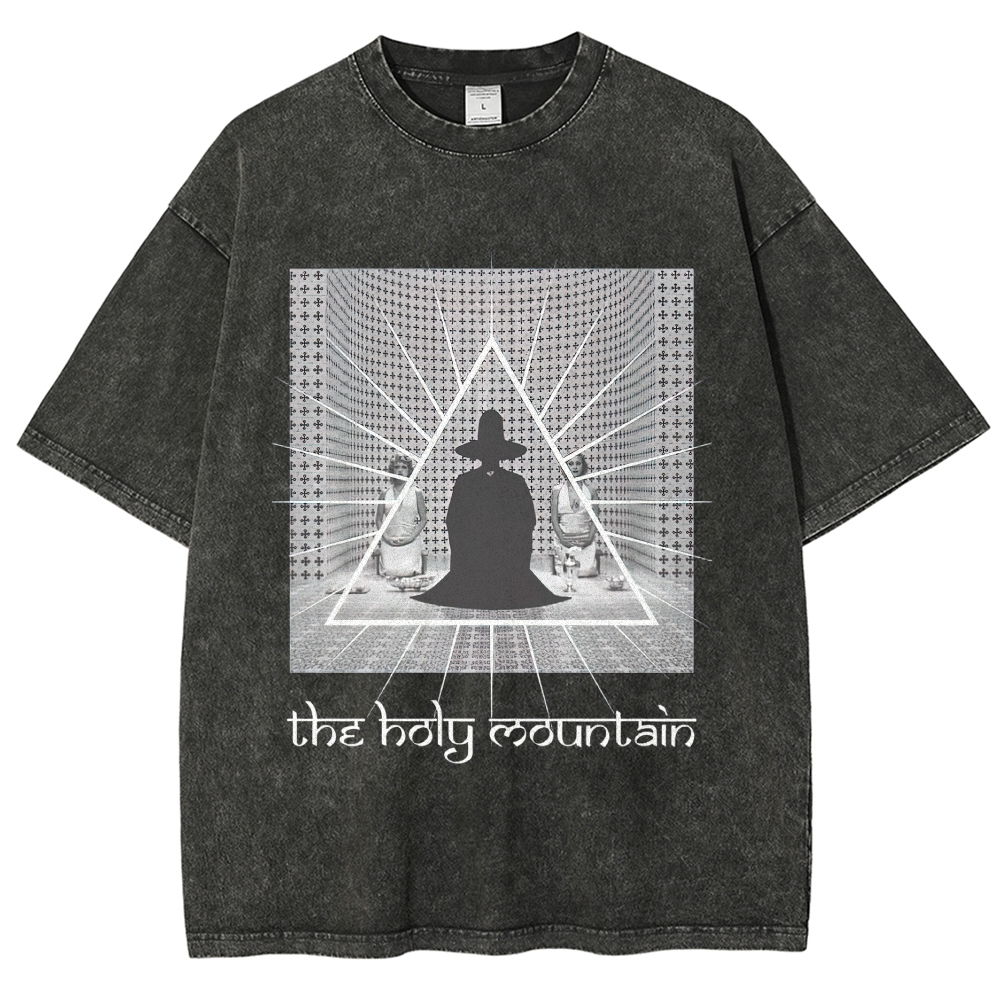 Cult Film Triangle Monk Cross Grid Distressed Charcoal Vintage Washed T-Shirt