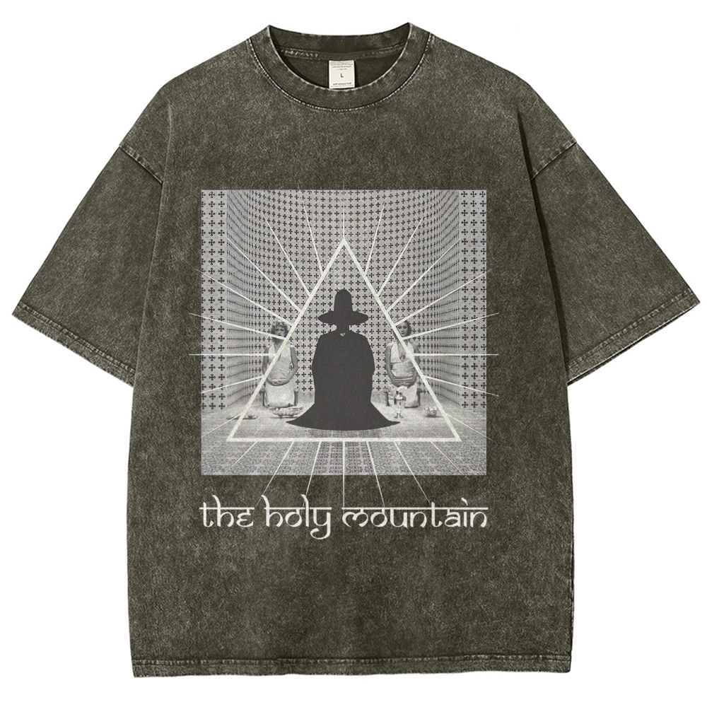 Cult Film Triangle Monk Cross Grid Distressed Charcoal Vintage Washed T-Shirt