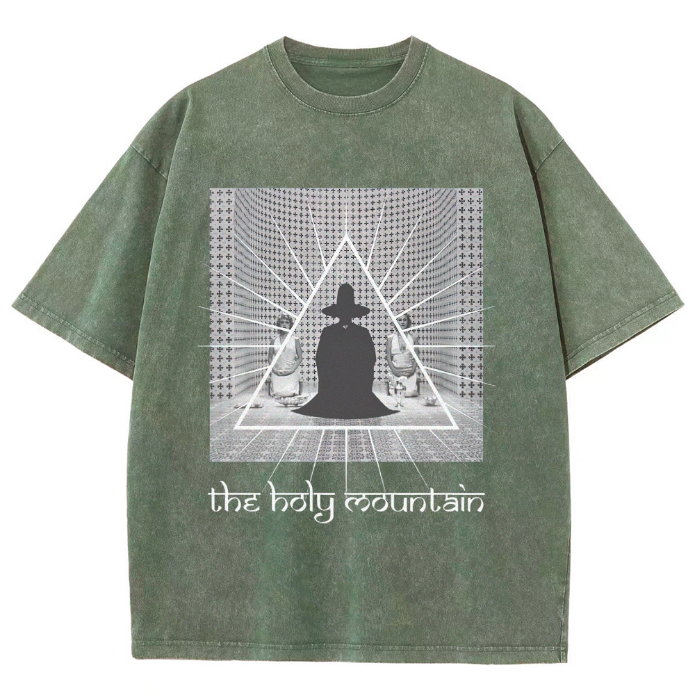 Cult Film Triangle Monk Cross Grid Distressed Charcoal Vintage Washed T-Shirt