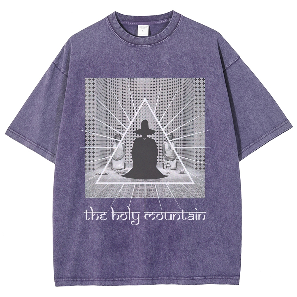 Cult Film Triangle Monk Cross Grid Distressed Charcoal Vintage Washed T-Shirt