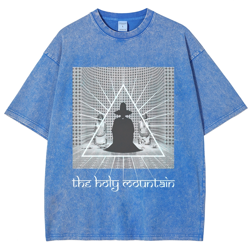Cult Film Triangle Monk Cross Grid Distressed Charcoal Vintage Washed T-Shirt