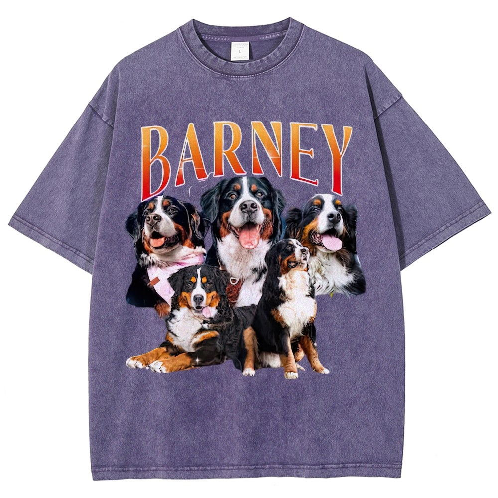 Retro Bootleg Style Multiple Bernese Mountain Dog Portrait Vintage Washed T-Shirt