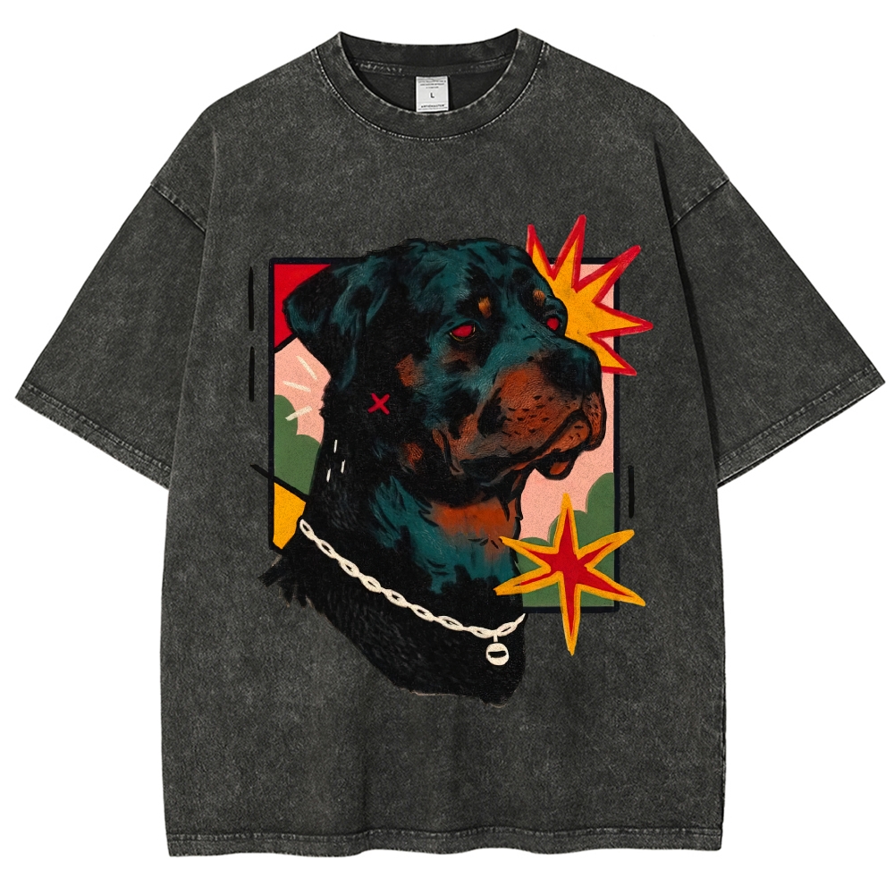 Cool Red Eye Rottweiler Pop Art Star Mark Vintage Washed T-Shirt