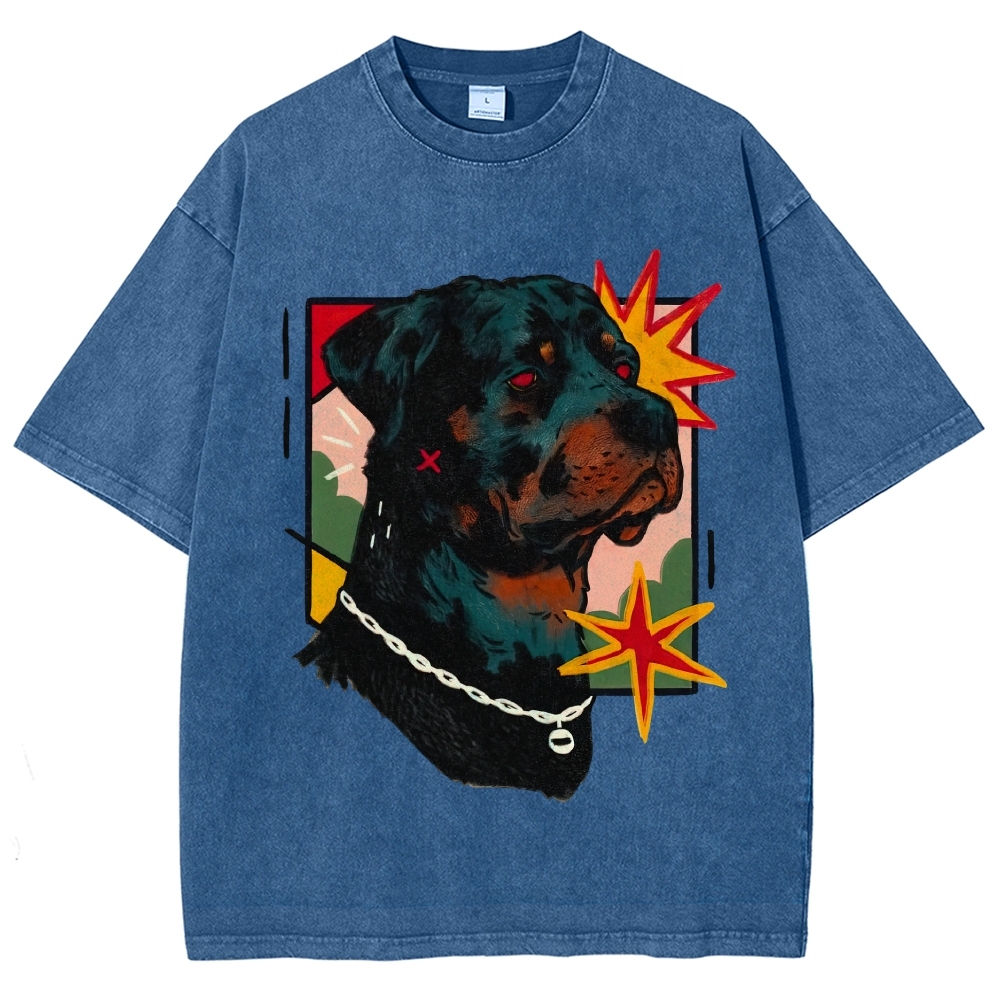 Cool Red Eye Rottweiler Pop Art Star Mark Vintage Washed T-Shirt