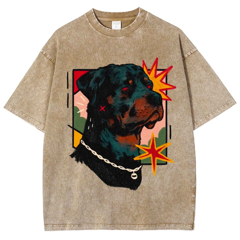 Cool Red Eye Rottweiler Pop Art Star Mark Vintage Washed T-Shirt