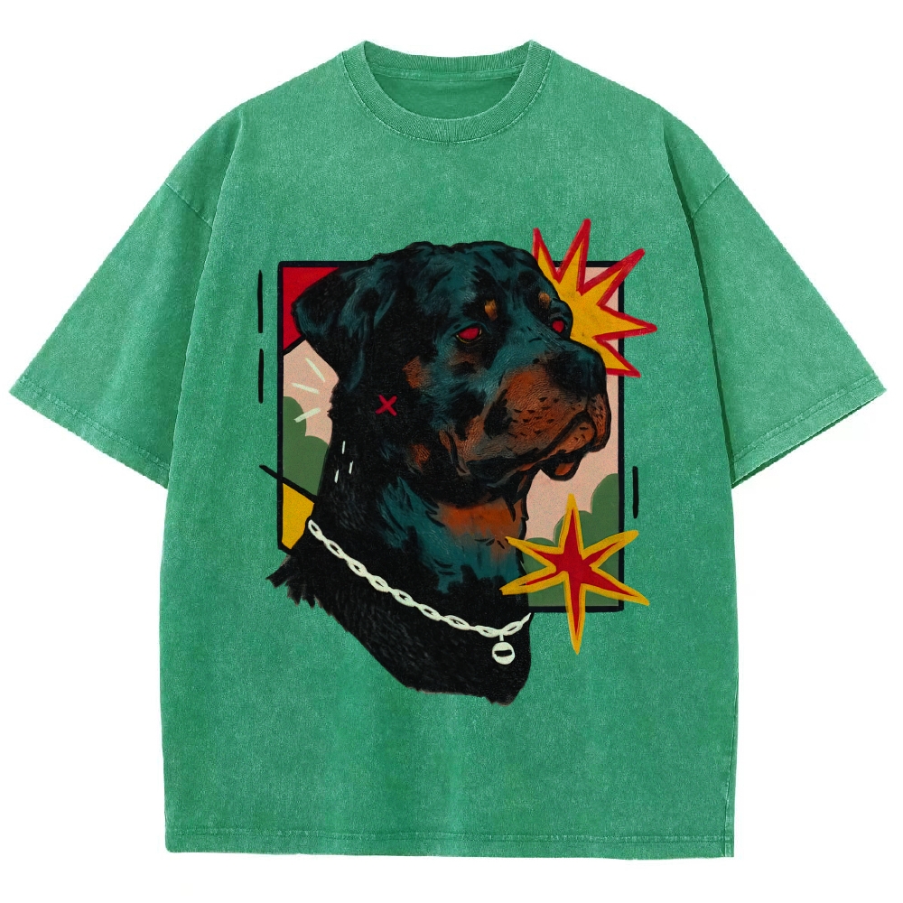 Cool Red Eye Rottweiler Pop Art Star Mark Vintage Washed T-Shirt