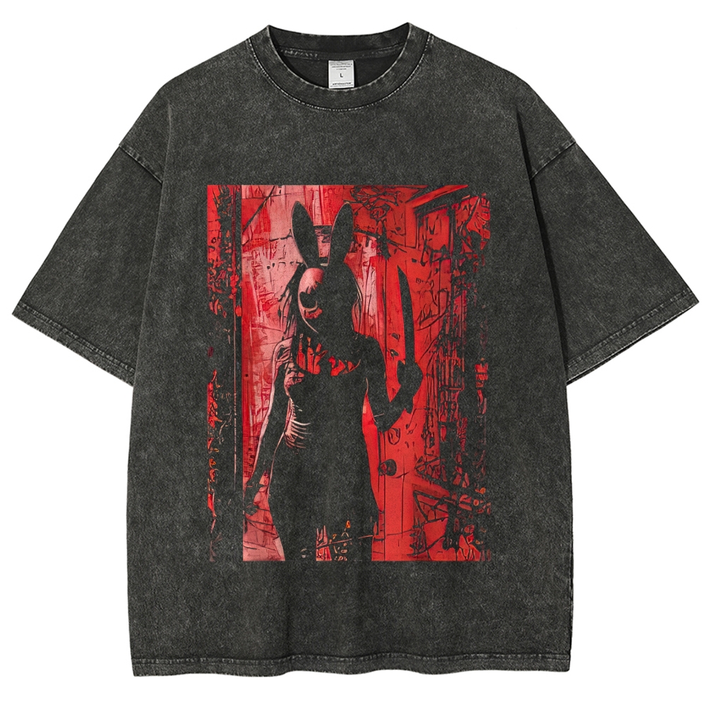 Bloody Red Tone Rabbit Mask Slasher Killer Horror Frame Vintage Washed T-Shirt