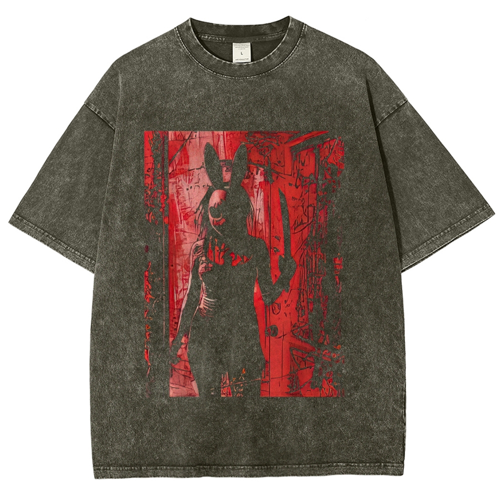 Bloody Red Tone Rabbit Mask Slasher Killer Horror Frame Vintage Washed T-Shirt
