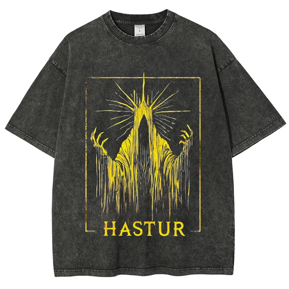 Dripping Yellow Faceless Cosmic God Hastur Cthulhu Mythos Distressed Charcoal Vintage Washed T-Shirt