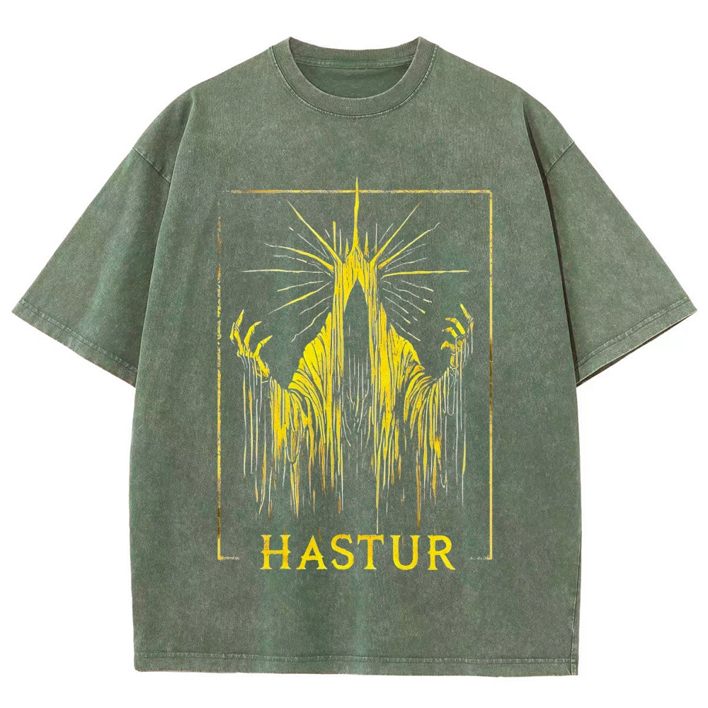 Dripping Yellow Faceless Cosmic God Hastur Cthulhu Mythos Distressed Charcoal Vintage Washed T-Shirt