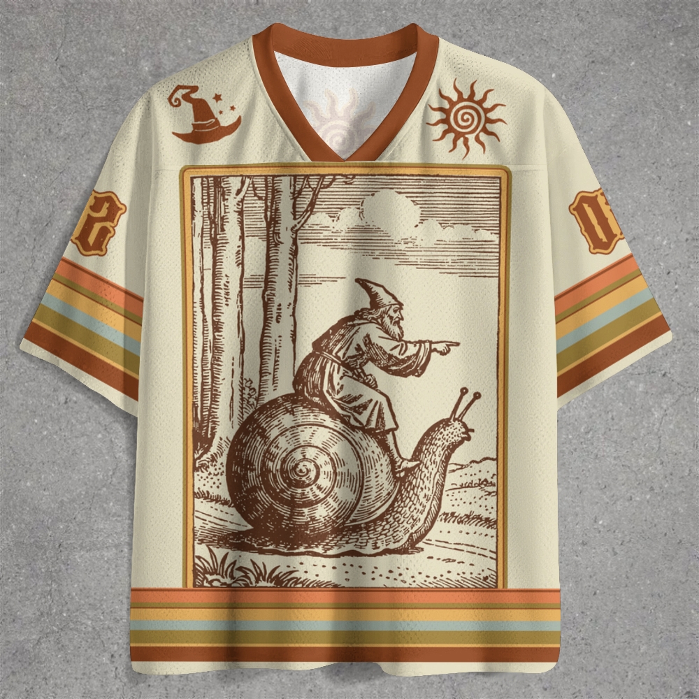Vintage Woodcut Wizard Riding Snail Retro Jersey Shirts