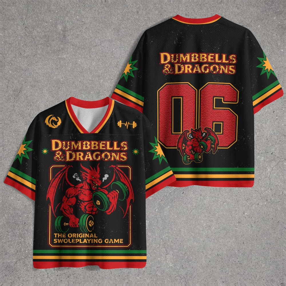 Dumbbells & Dragons Buff Lifting Dragon Retro Mesh Jersey Shirts