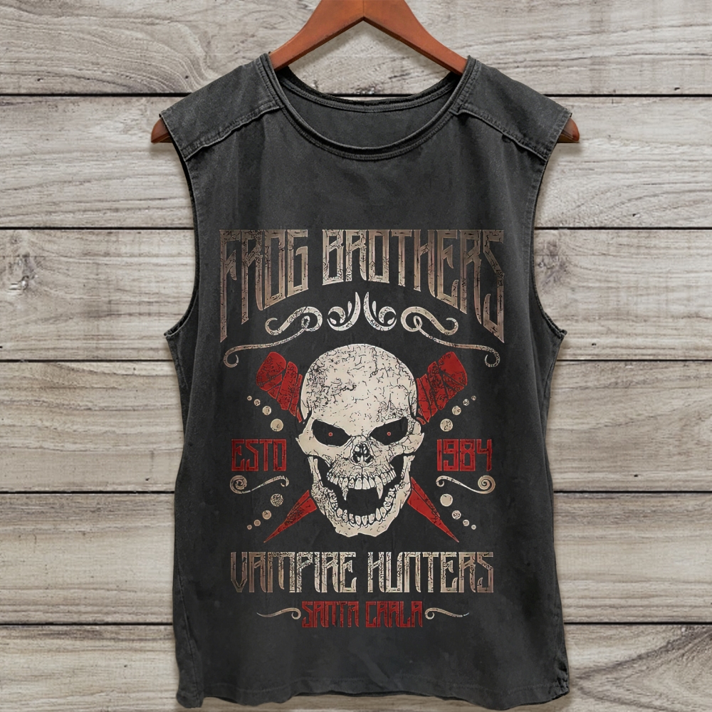 Grunge Vampire Skull "Frog Brothers Vampire Hunters" Acid Washed Tank Top