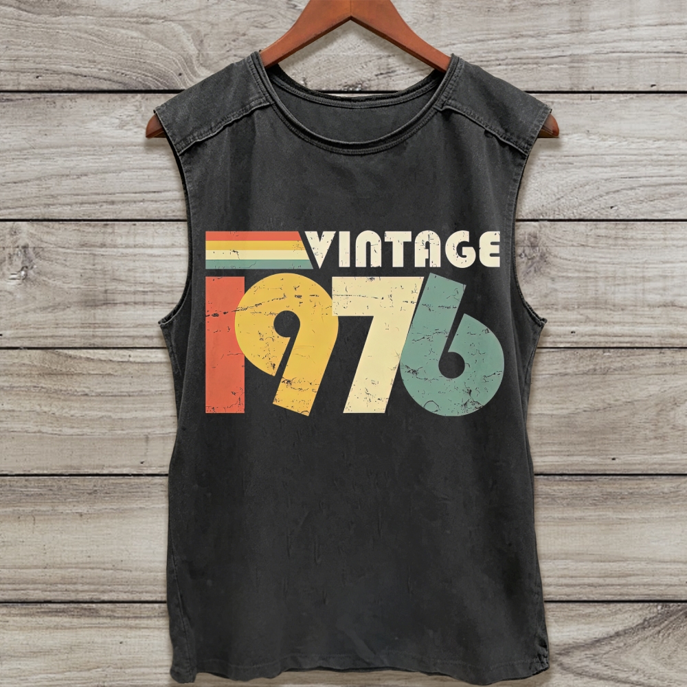 Retro Rainbow Striped Vintage 1976 Distressed Acid Washed Tank Top