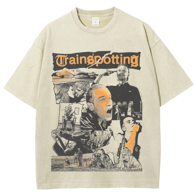 Collage Cult Film Character Montage Orange Font Distressed Vintage Washed T-Shirt