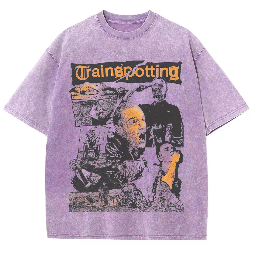 Collage Cult Film Character Montage Orange Font Distressed Vintage Washed T-Shirt