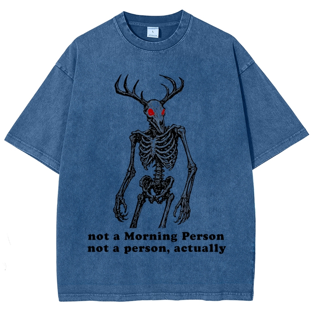 Antlered Wendigo Skeleton Red Eyes Sarcastic Morning Quote Vintage Washed T-Shirt