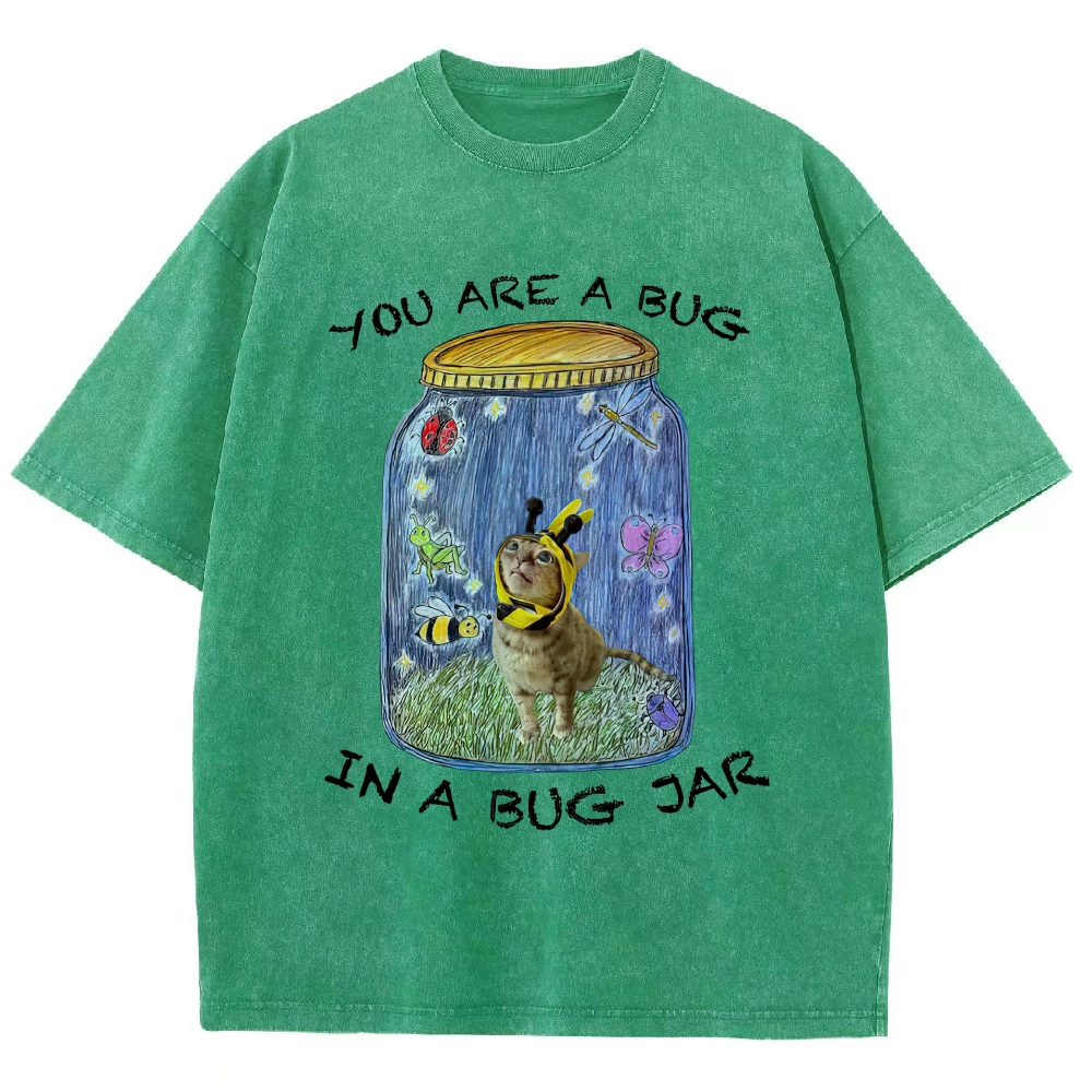 Hand Drawn Bee Kitten Bug Jar Sarcastic Quote Lavender Distressed Vintage Washed T-Shirt
