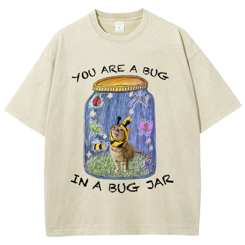 Hand Drawn Bee Kitten Bug Jar Sarcastic Quote Lavender Distressed Vintage Washed T-Shirt