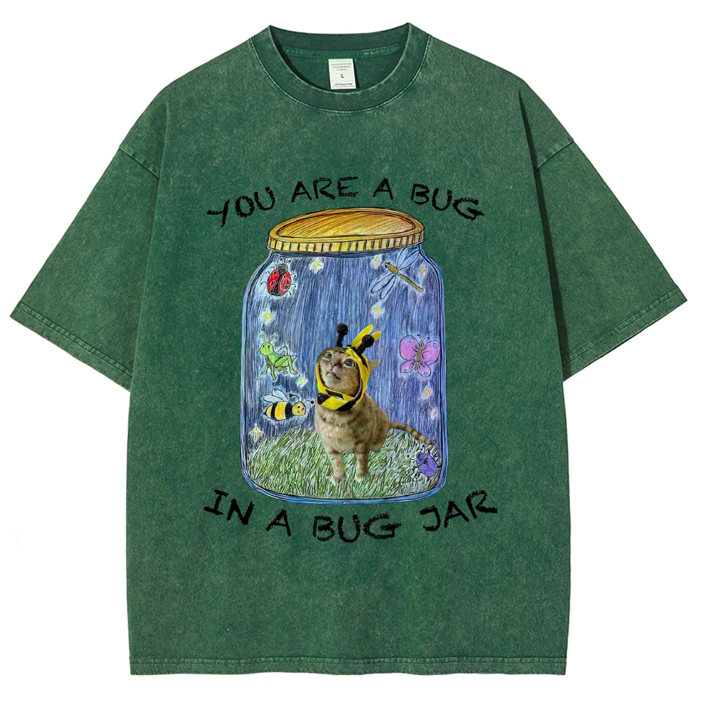 Hand Drawn Bee Kitten Bug Jar Sarcastic Quote Lavender Distressed Vintage Washed T-Shirt