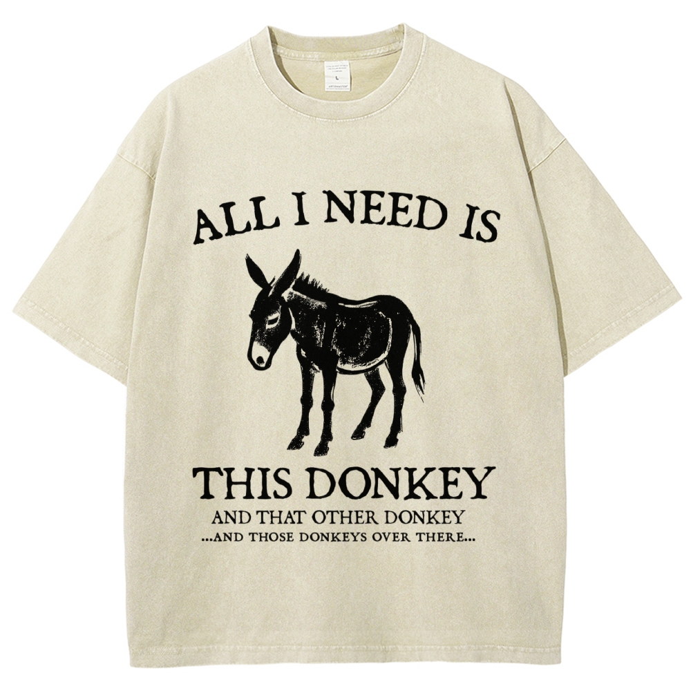 Grunge Donkey Silhouette Sarcastic Quote Denim Vintage Washed T-Shirt