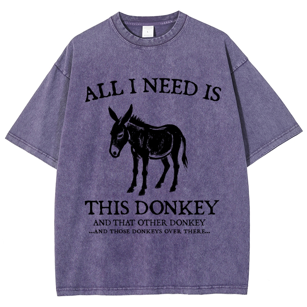 Grunge Donkey Silhouette Sarcastic Quote Denim Vintage Washed T-Shirt
