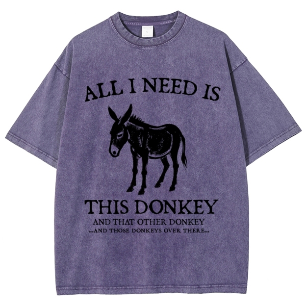 Grunge Donkey Silhouette Sarcastic Quote Denim Vintage Washed T-Shirt