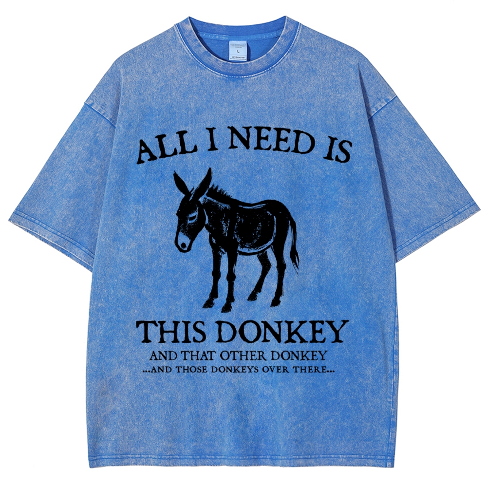 Grunge Donkey Silhouette Sarcastic Quote Denim Vintage Washed T-Shirt