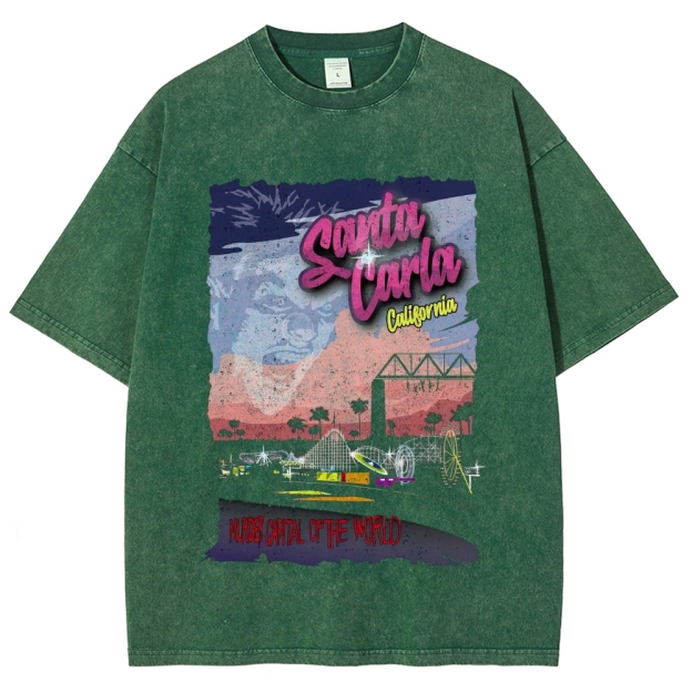 Retro Sunset Amusement Park "Santa Carla California" Grunge Distressed Vintage Washed T-Shirt