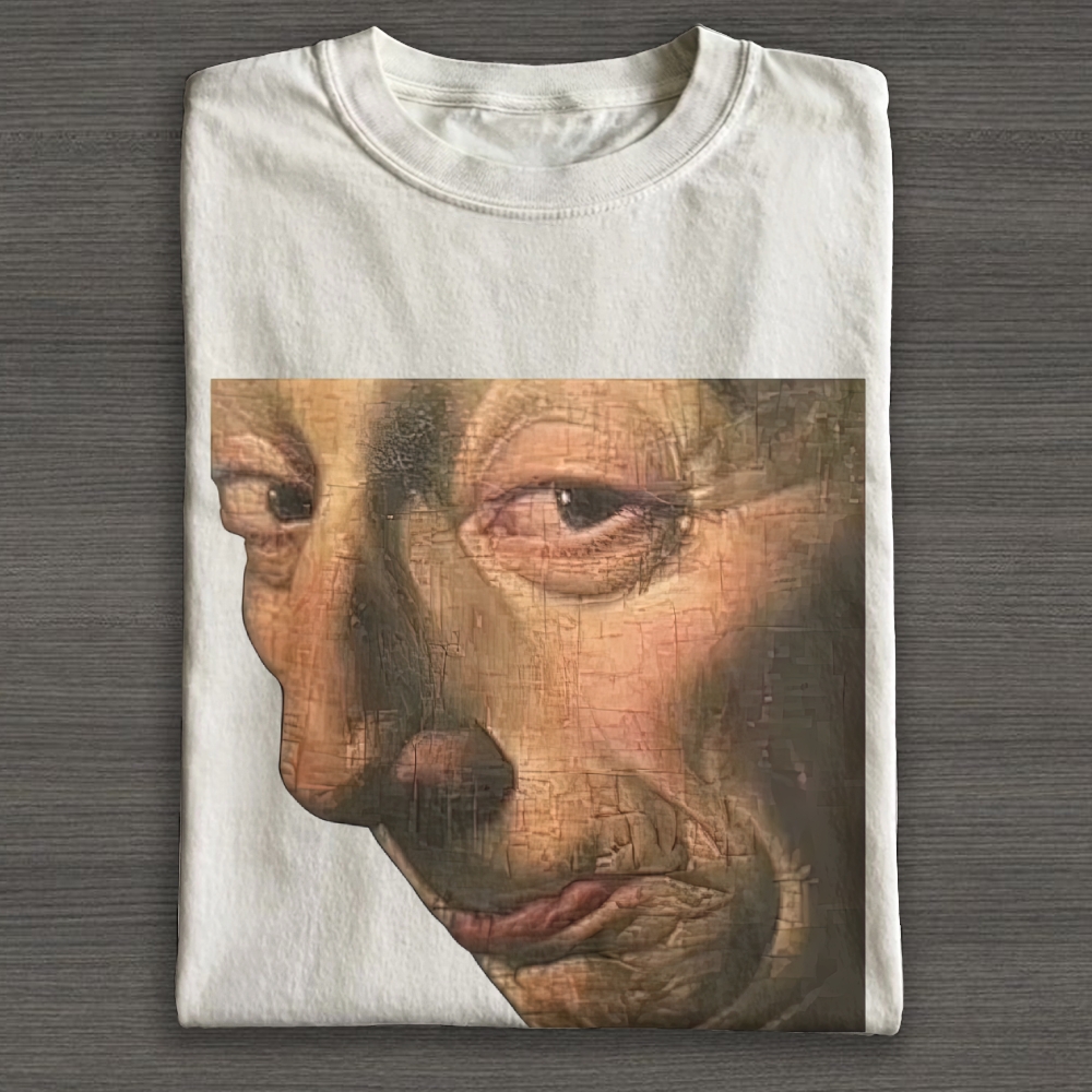Cracked Vintage Renaissance Oil Painting Partial Portrait  Cotton T-shirt