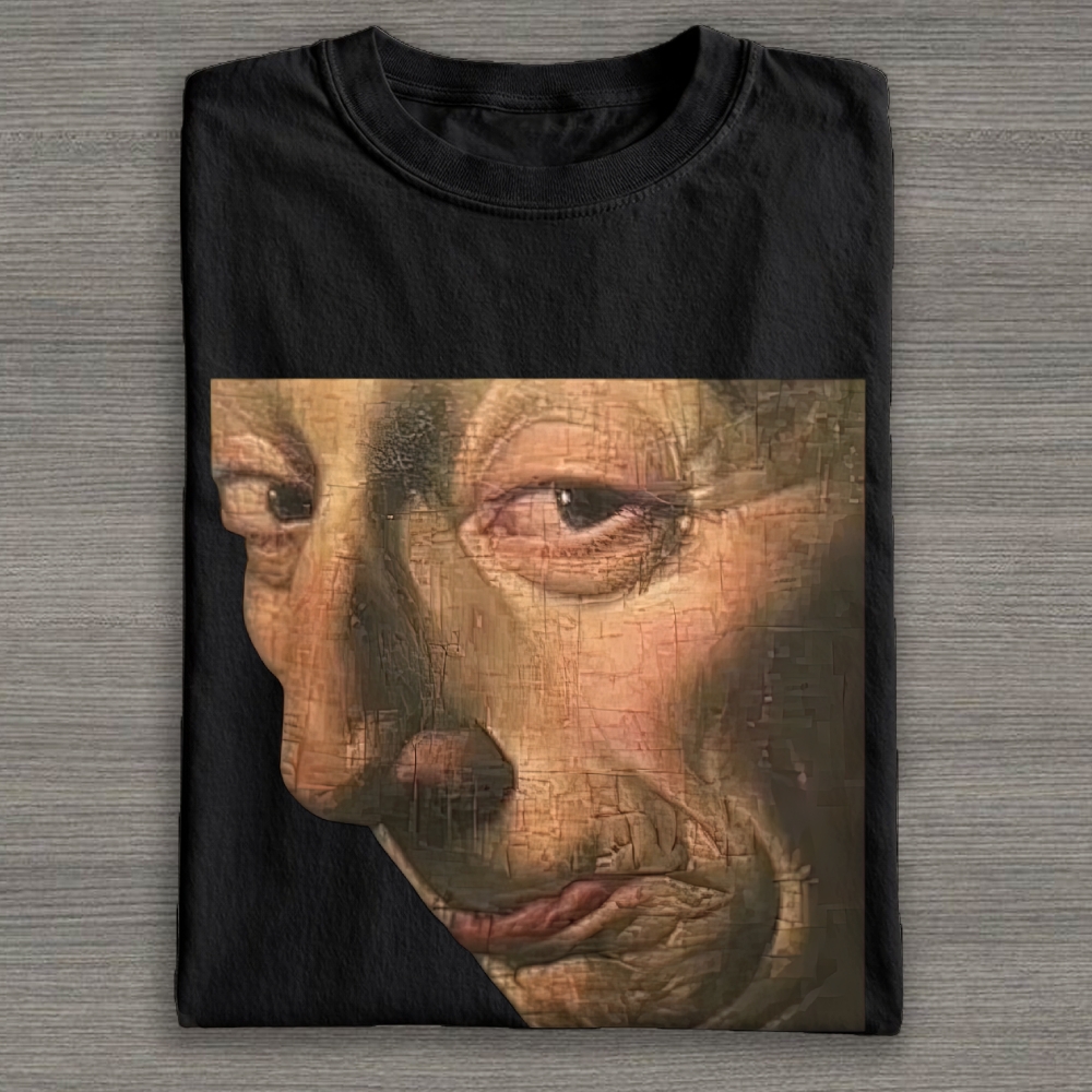 Cracked Vintage Renaissance Oil Painting Partial Portrait  Cotton T-shirt