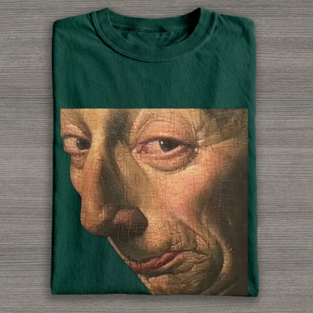 Cracked Vintage Renaissance Oil Painting Partial Portrait  Cotton T-shirt