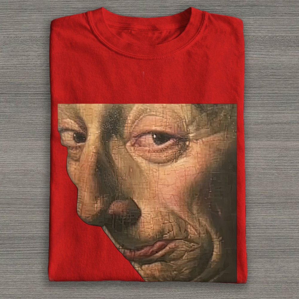 Cracked Vintage Renaissance Oil Painting Partial Portrait  Cotton T-shirt