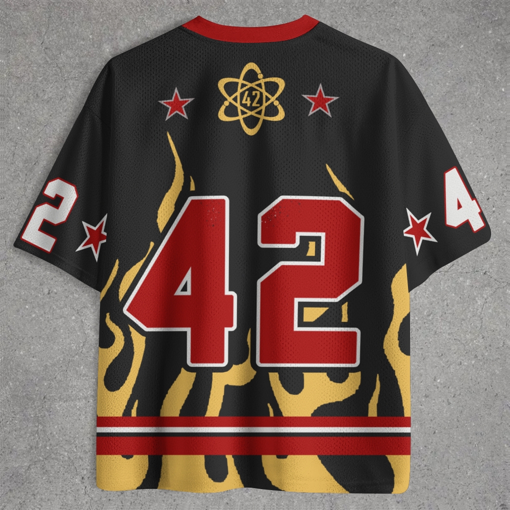 Don’t Panic Number 42 Flame Retro Mesh Jersey Shirts