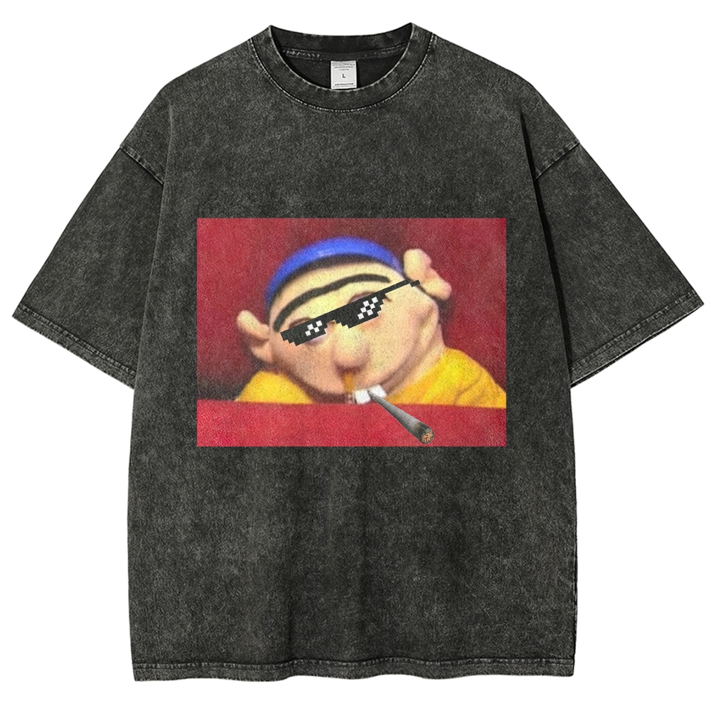 Pixel Shades Hip Hop Puppet Character Blunt Graphic Washed T-shirt