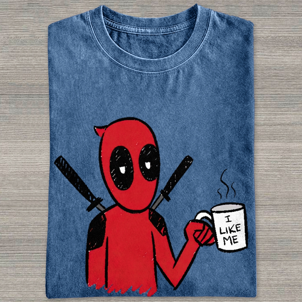 Doodle Sketch Anti Hero Coffee Mug "I Like Me" Denim Washed T-shirt