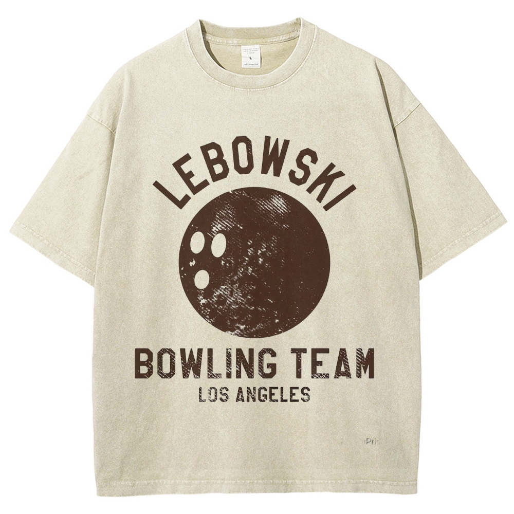 Retro Cracked Bowling Ball "Lebowski Bowling Team Los Angeles" Washed T-shirt 