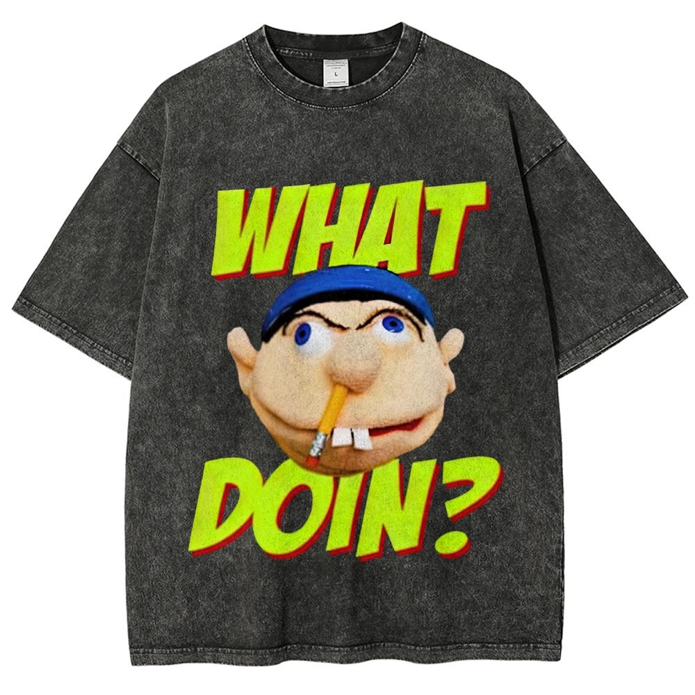 Muppet Character Pencil Mouth Bold Fluorescent Text Distressed Washed T-shirt