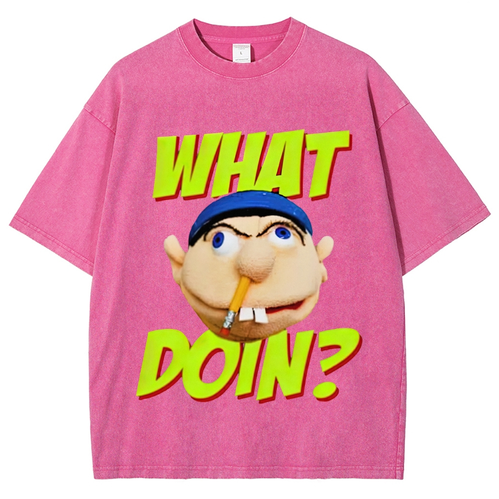 Muppet Character Pencil Mouth Bold Fluorescent Text Distressed Washed T-shirt