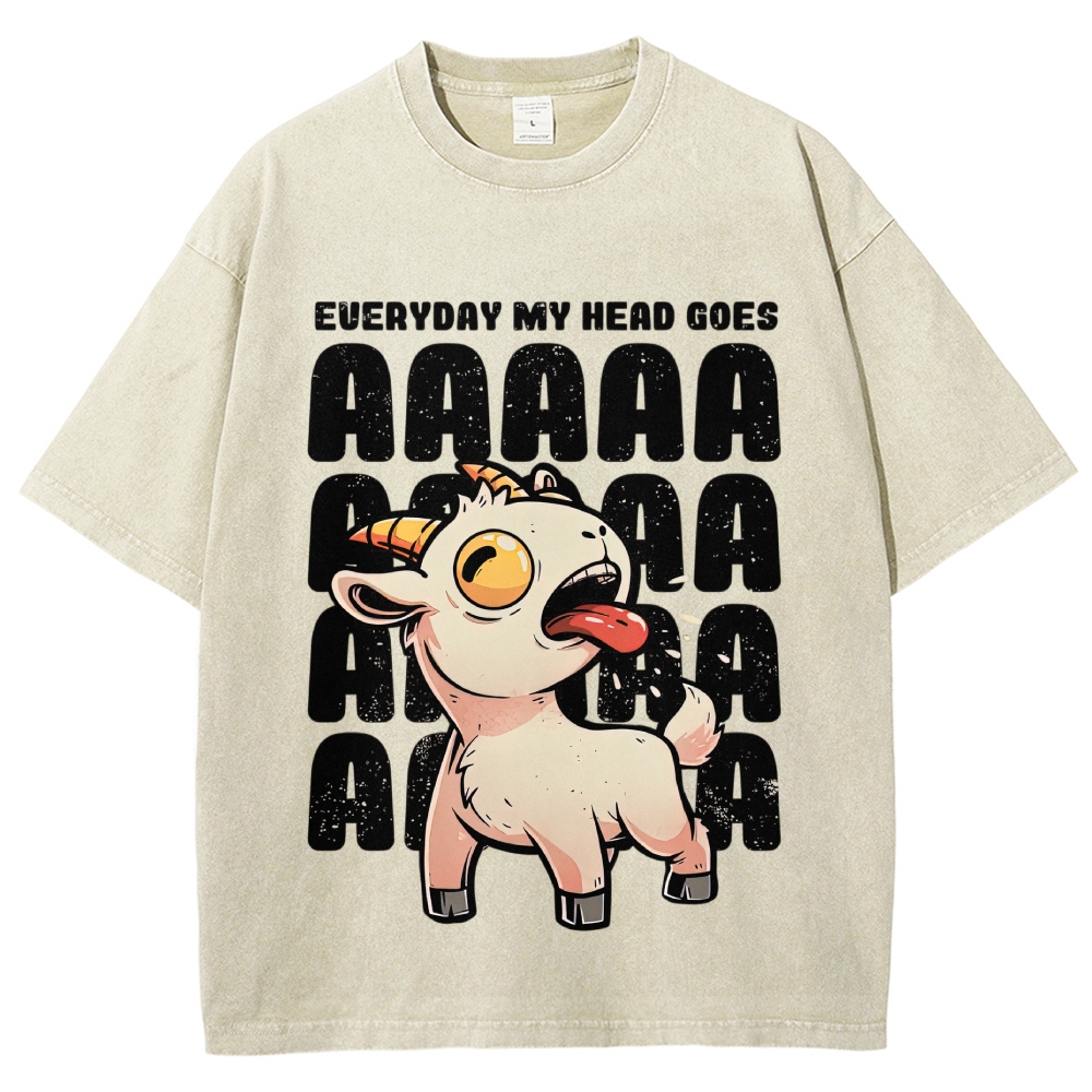 Cartoon Screaming Goat Loud Scream Text Stack Lavender Distressed Washed T-shirt 