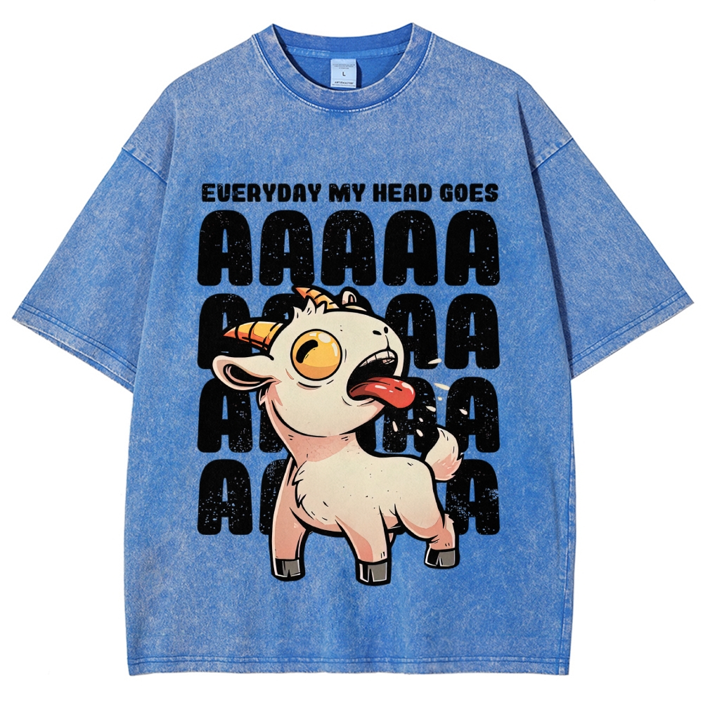 Cartoon Screaming Goat Loud Scream Text Stack Lavender Distressed Washed T-shirt 