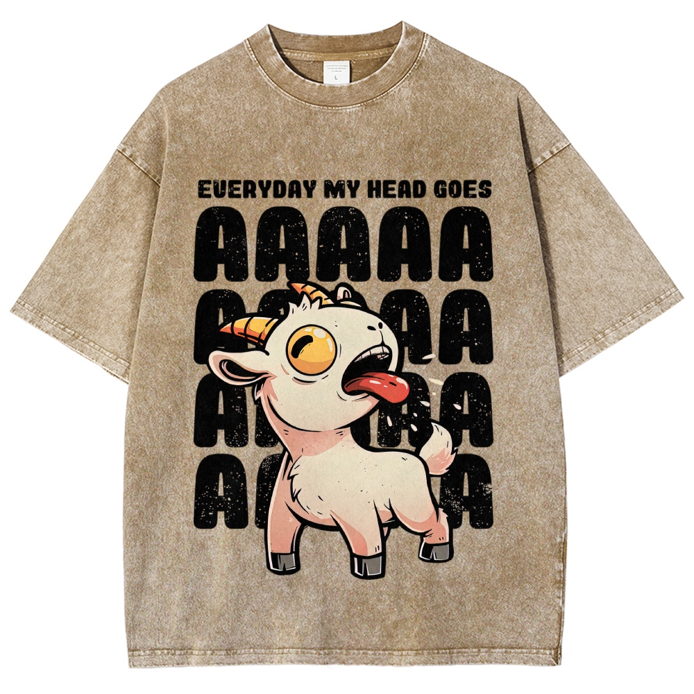 Cartoon Screaming Goat Loud Scream Text Stack Lavender Distressed Washed T-shirt 