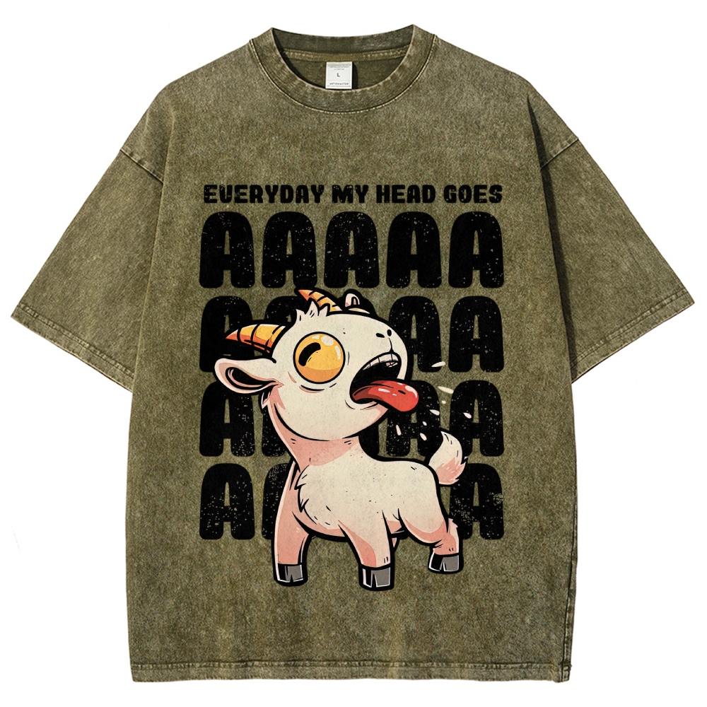 Cartoon Screaming Goat Loud Scream Text Stack Lavender Distressed Washed T-shirt 