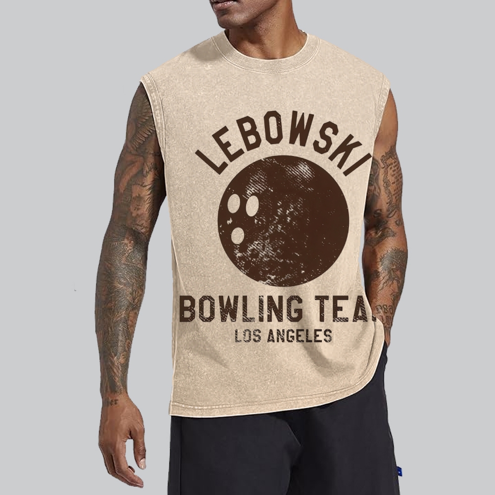 Retro Cracked Bowling Ball "Lebowski Bowling Team Los Angeles" Washed Vest
