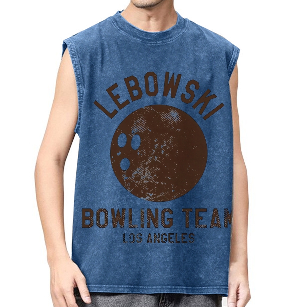 Retro Cracked Bowling Ball "Lebowski Bowling Team Los Angeles" Washed Vest