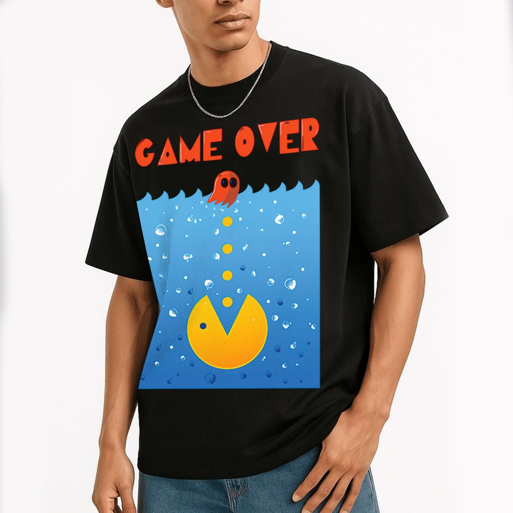 Retro Underwater Pac Man Game Over Cotton T-shirt 